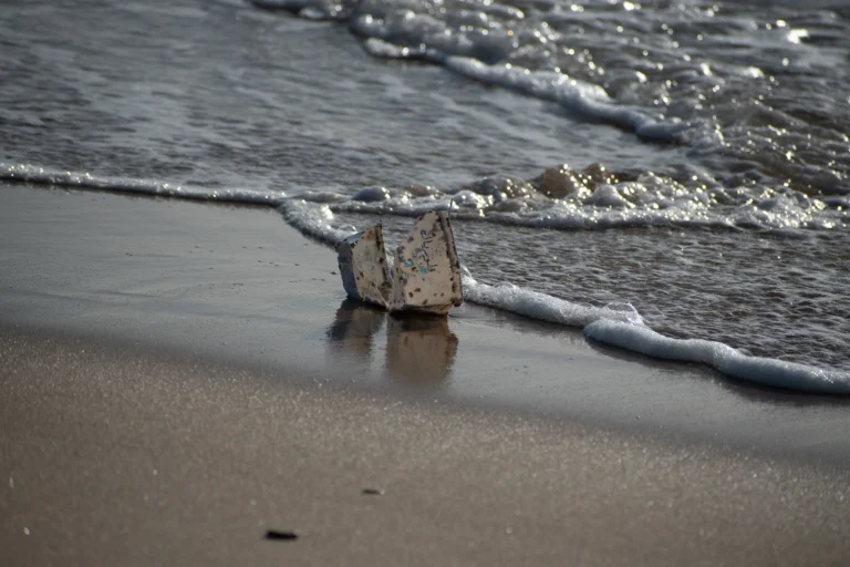 Nave di Carta sulla Spiaggia Bagnata
